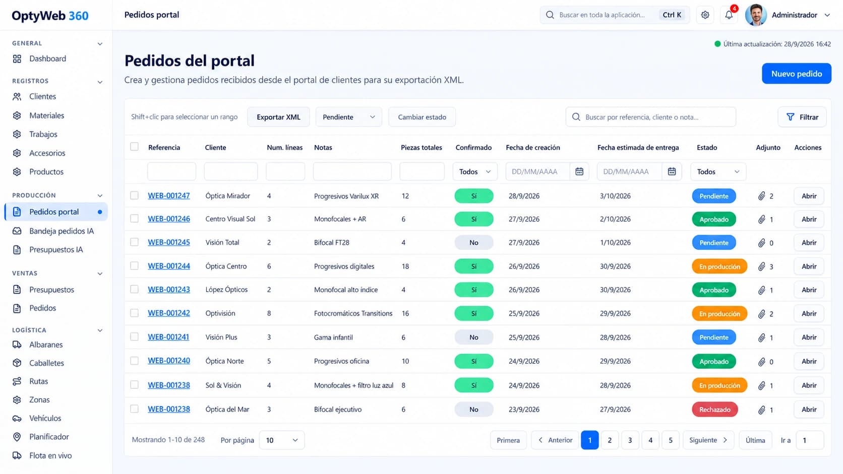 Pedidos del portal